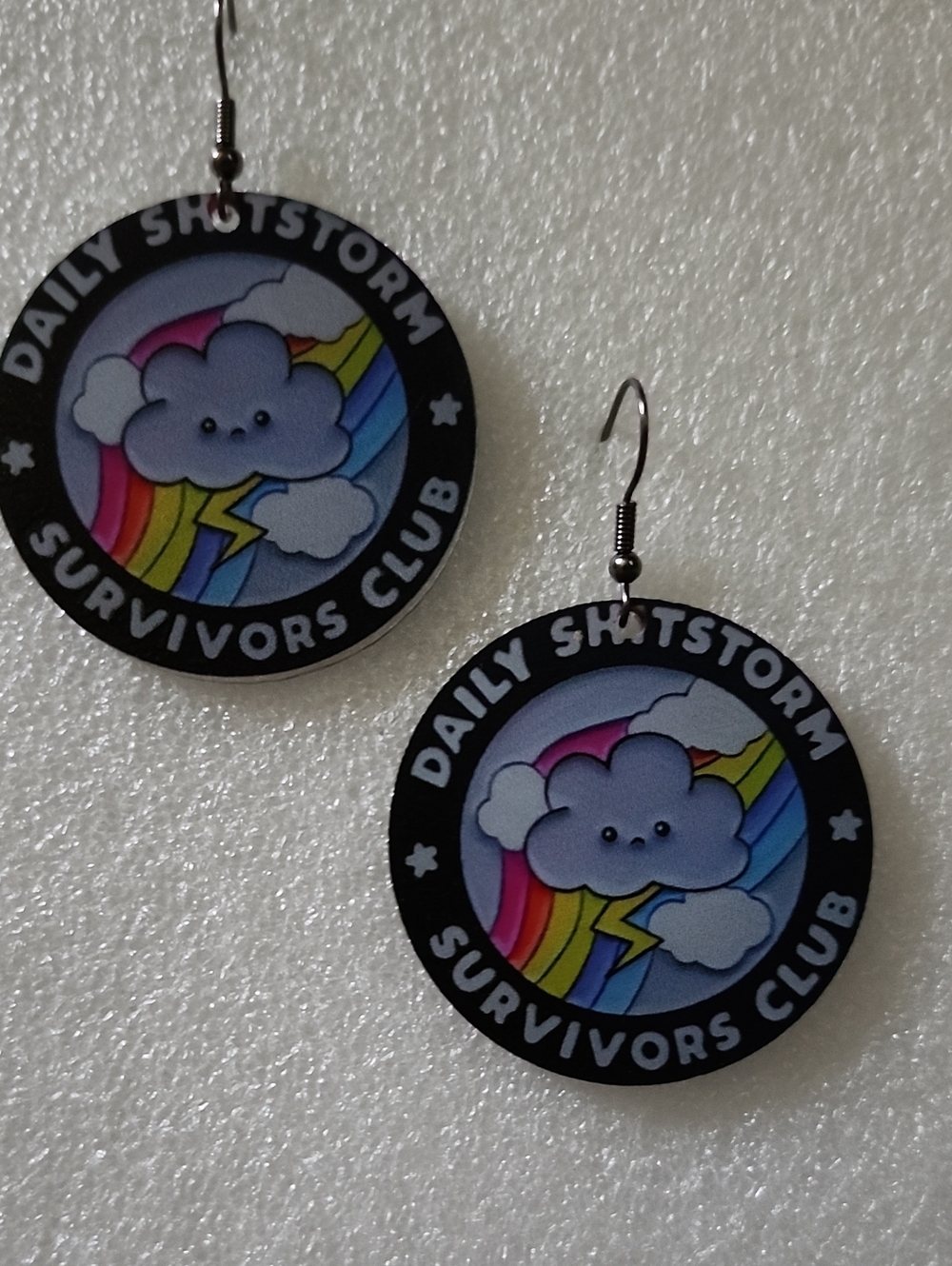 Hand Crafted Rainbow Cloud "Daily Sh*tstorm Survivors Club" Earrings